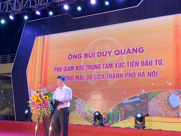 ông Bùi Duy Quang, Phó Giám đốc Trung tâm Xúc tiến Đầu tư, Thương mại, Du lịch thành phố Hà Nội (HPA) phát biểu khai mạc Chương trình “Festival nông sản Hà Nội lần 2 năm 2023”