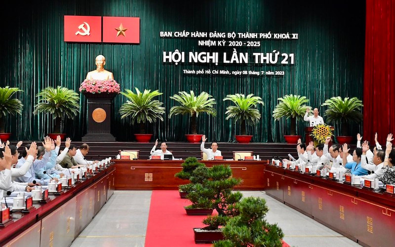 hội nghị lần thứ 21 của Ban chấp hành Đảng bộ TP.HCM khoá XI, nhiệm kỳ 2021-2025, sáng 8/7/2023.