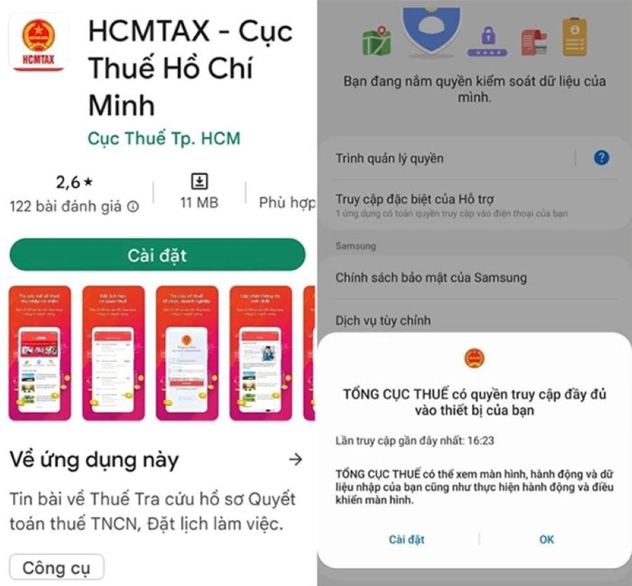 một số đối tượng giả danh công chức, viên chức cơ quan Thuế cung cấp đường dẫn và hướng dẫn người dân cài đặt ứng dụng giả mạo cơ quan Thuế trên điện thoại.