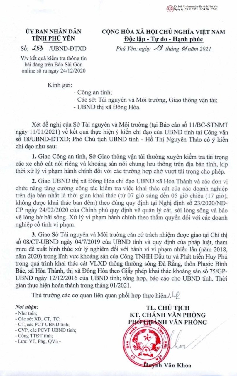 năm 2021, UBND tỉnh Phú Yên đã từng ra văn bản chỉ đạo các cơ quan ban ngành về việc chấn chỉnh hành vi khai thác trái phép trên địa bàn tỉnh Phú Yên