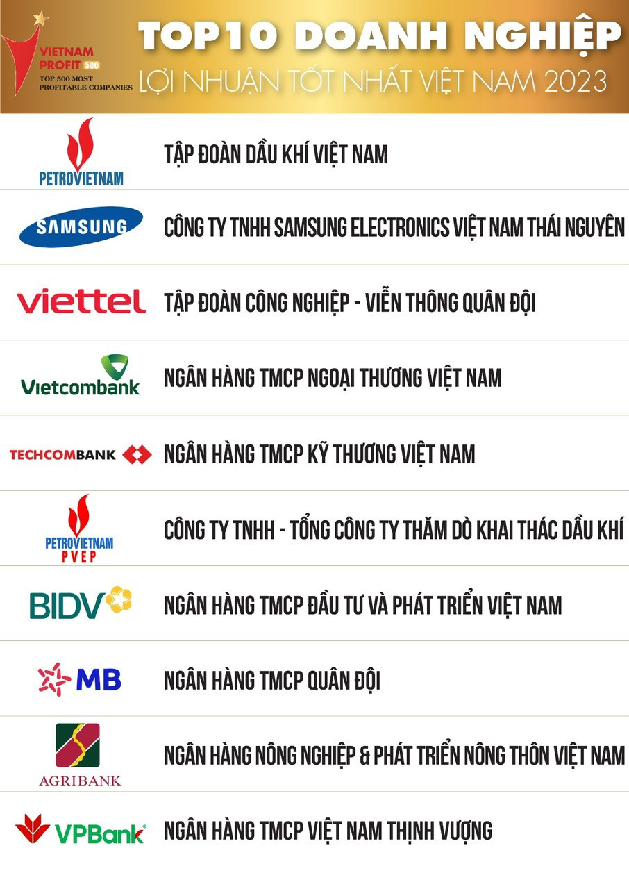 Top 10 Bảng xếp hạng Top 500 Doanh nghiệp lợi nhuận tốt nhất Việt Nam năm 2023