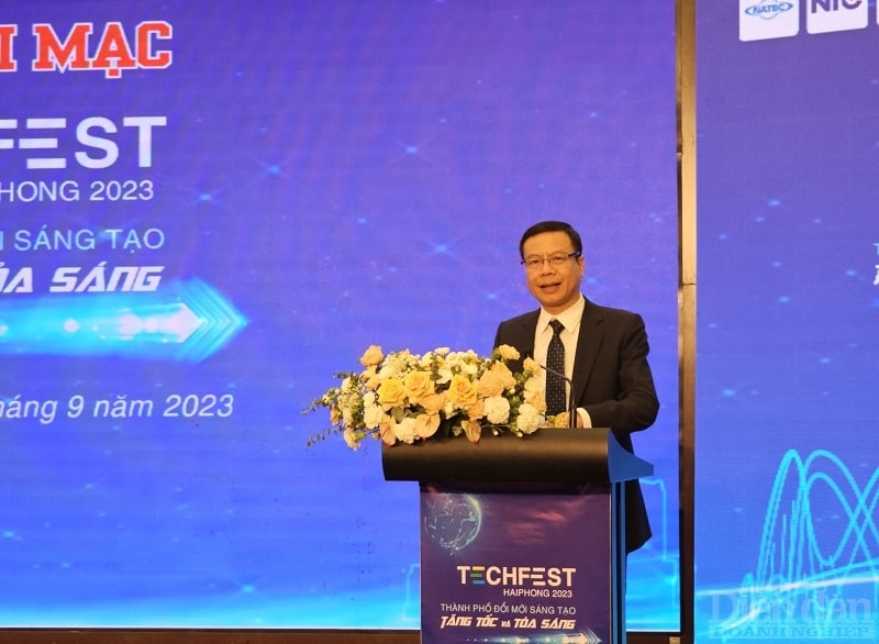 Ông Lê Xuân Định – Thứ trưởng Bộ Khoa học và Công nghệ phát biểu tại lễ khai mạc Techfest Hải Phòng 2023