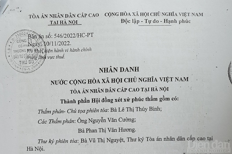 Bản án số 546/HC-PT ngày 10/11/2022 của TAND cấp cao tại Hà Nội cũng đã thể hiện rất rõ về việc tiếp nhận và xử lý các bộ hồ sơ đề nghị hoàn thuế GTGT lần thứ 6,7,8,9 của Cục Thuế tỉnh Vĩnh Phúc