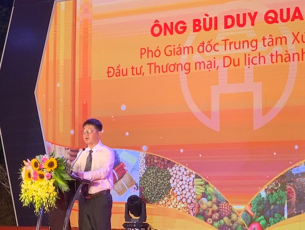 ông Bùi Duy Quang, Phó Giám đốc Trung tâm Xúc tiến Đầu tư, Thương mại, Du lịch thành phố Hà Nội (HPA) phát biểu tại“Festival nông sản Hà Nội lần 2 năm 2023”