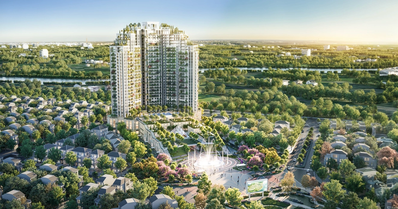 Tòa tháp Central Park Residences nằm ở vị trí đắc địa của đại công viên xanh Eco Central Park.