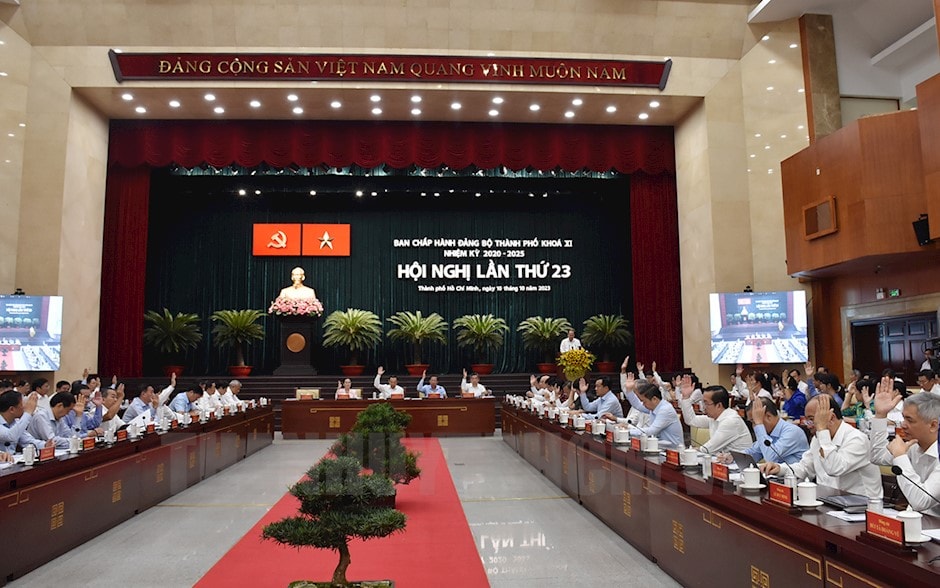 Hội nghị Ban chấp hàng Đảng bộ TP.HCM lần thứ 23 mở rộng - Ảnh: THANHUYTPHCM.VN.