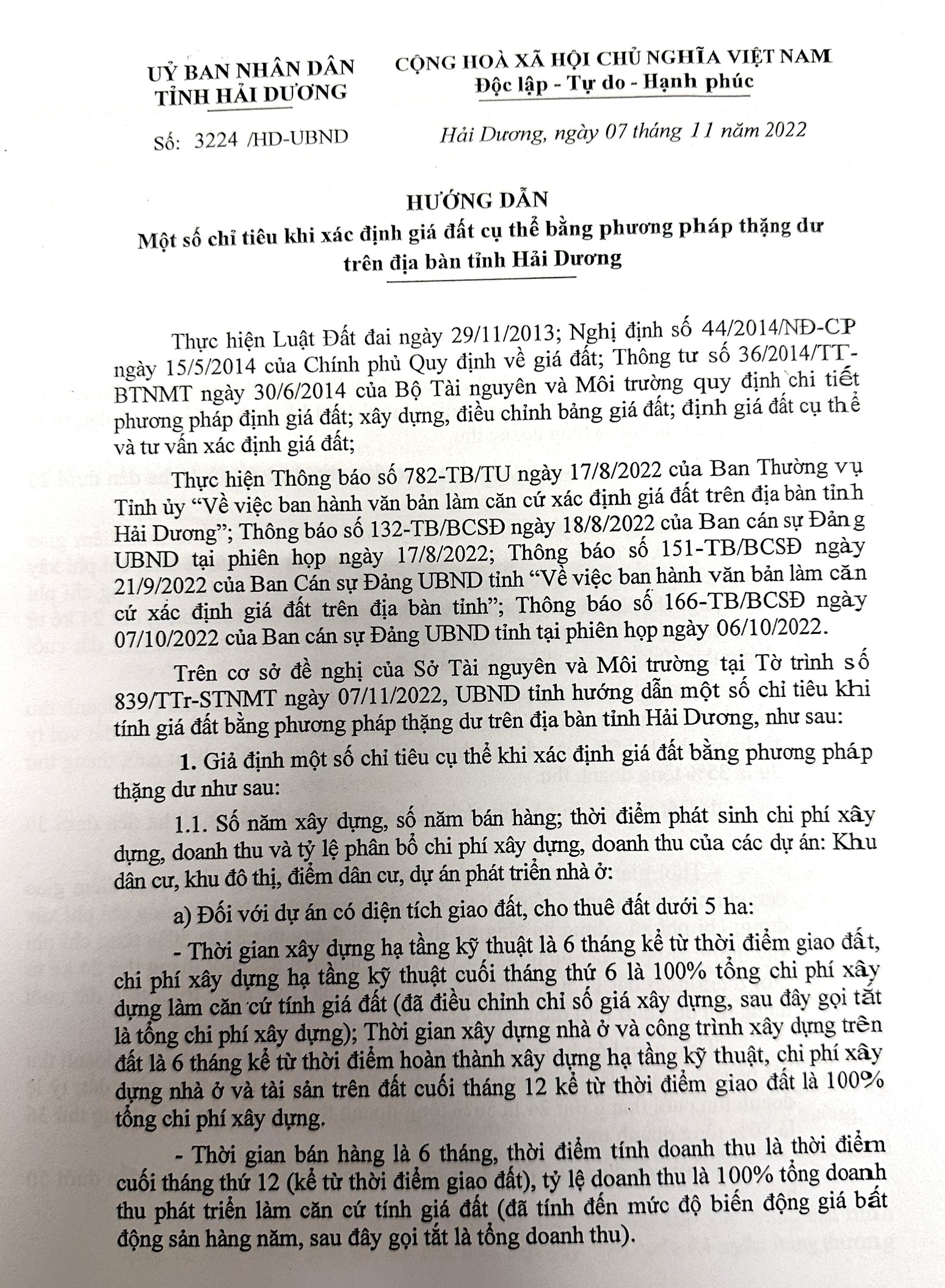 Hướng dẫn 3224/HD-UBND ngày 7/11/2022 do ông Trần Văn Quân, Phó Chủ tịch UBND tỉnh ký ban hành đã tạo ra cú sốc rất lớn cho thị trường bất động sản tỉnh Hải Dương.