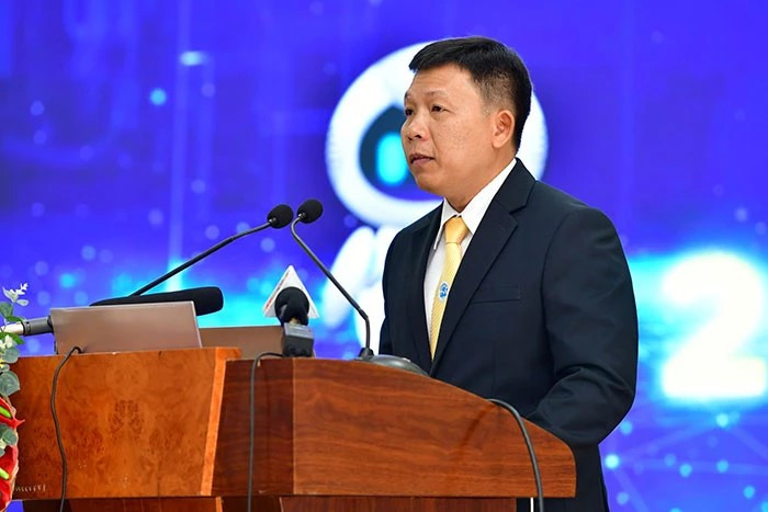 PGS.TS Nguyễn Minh Hòa, Hiệu trưởng Trường Đại học Trà Vinh, phát biểu khai mạc vòng chung kết Cuộc thi 