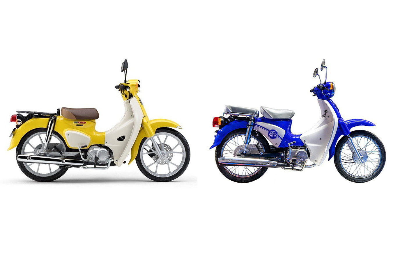 Thiết kế của WMoto RTR50 2024 (phải) có nhiều điểm tương đồng với mẫu xe Honda Super Cub (Trái).