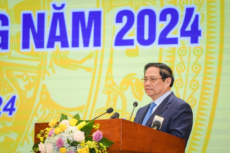 Thủ tướng Chính phủ Phạm Minh Chính phát biểu tại Hội nghị triển khai nhiệm vụ năm 2024 của NHNN