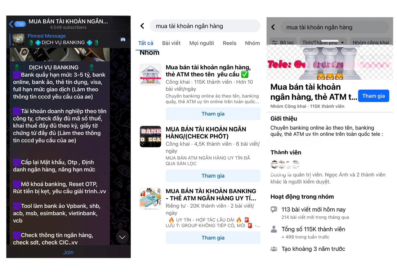 Có vô số các kênh mua bán, giao dịch tài khoản ngân hàng rác trên mạng