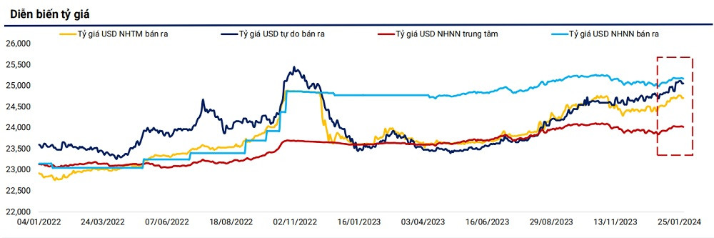 Biến động tỷ giá VND/USD tháng 1/2024. (Nguồn: WiGroup)