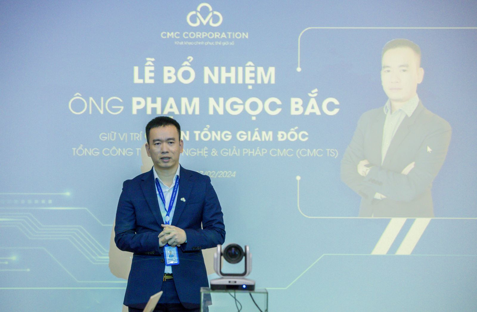 Hình 2: Ông Phạm Ngọc Bắc phát biểu tại lễ nhận Quyết định bổ nhiệm Quyền Tổng giám đốc CMC TS.