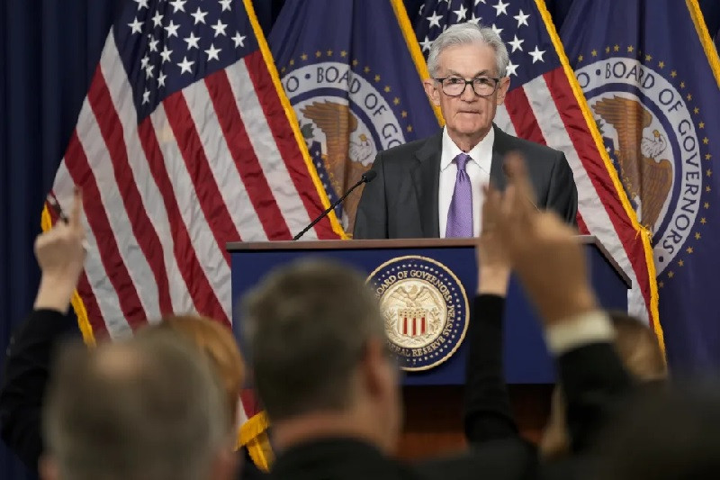 Chủ tịch Fed Jerome Powell tại buổi họp báo. (Nguồn ảnh: AP)