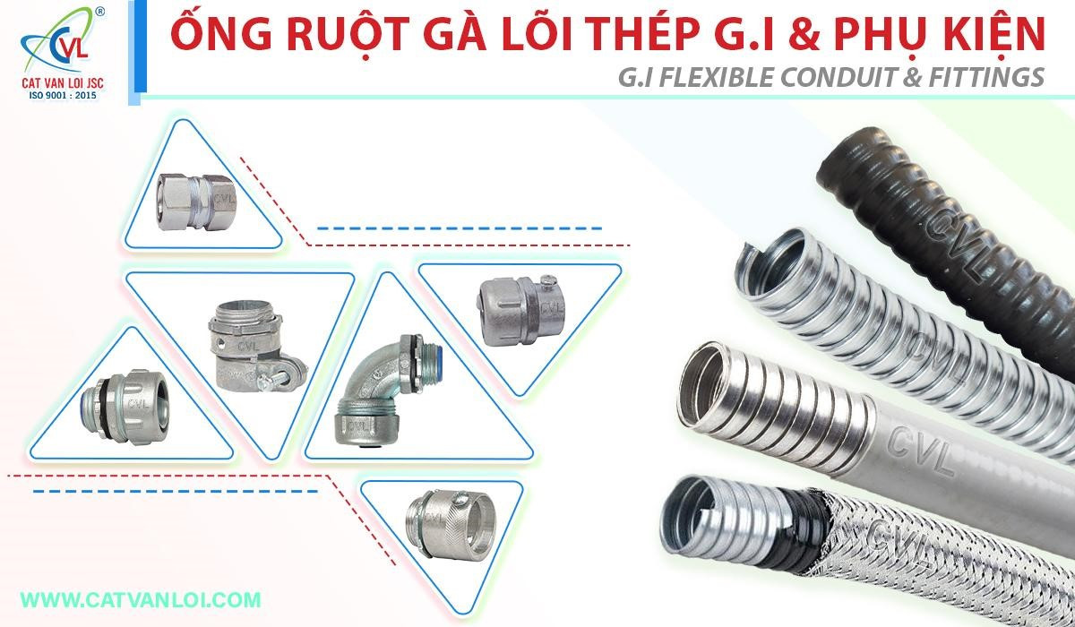 Các sản phẩm ống ruột gà lõi thép và phụ kiện do Cát Vạn Lợi sản xuất