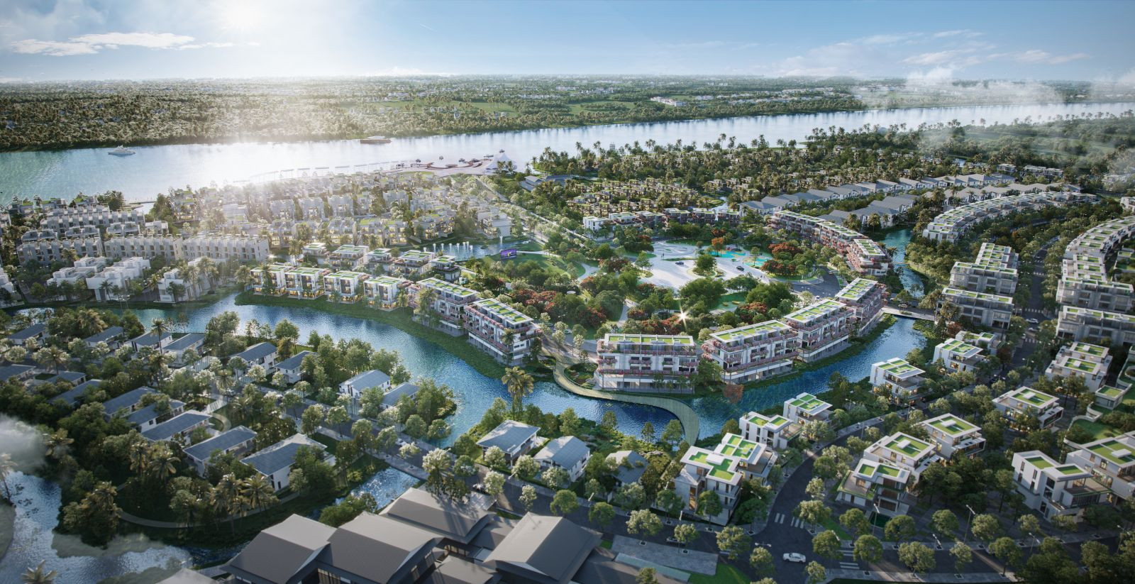 Phân khu Quảng trường All Blue toạ lạc vị trí trung tâm đảo hoa EcoVillage Saigon River.