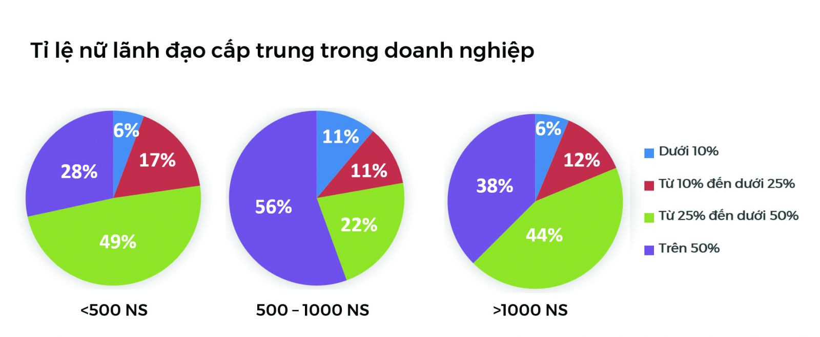  Khảo sát về lãnh đạo nữ với 116 doanh nghiệp qui mô từ dưới 500 nhân sự đến trên 5000 nhân sự. Nguồn: True Success