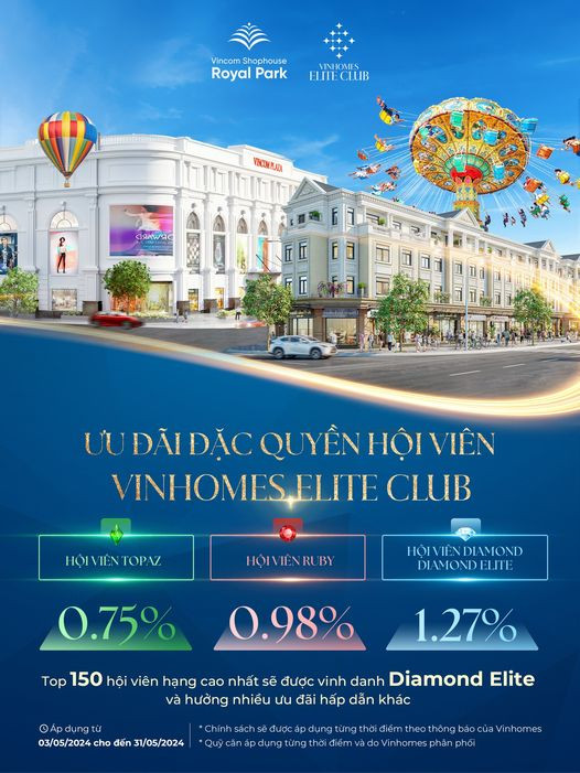 Ưu đãi đặc quyền khi mua BĐS Vincom Shophouse Royal Park dành cho hội viên Vinhomes Elite Club