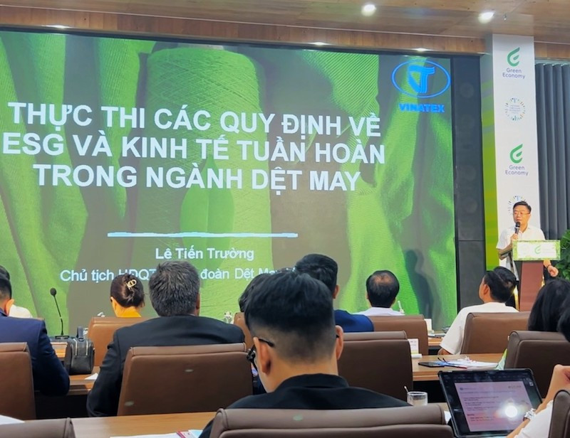  ông Lê Tiến Trường, Chủ tịch HĐQT Tập đoàn Dệt may Việt Nam nhận định, việc thực hành ESG và áp dụng các biện pháp tuần hoàn sẽ góp phần thúc đẩy tạo việc làm.