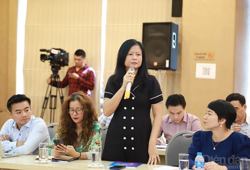 bà Nguyễn Việt Hà - Phó Chủ tịch Hiệp hội Thương mại Hoa Kỳ tại Hà Nội (AmCham Hanoi) thông tin góp ý tại Hội thảo