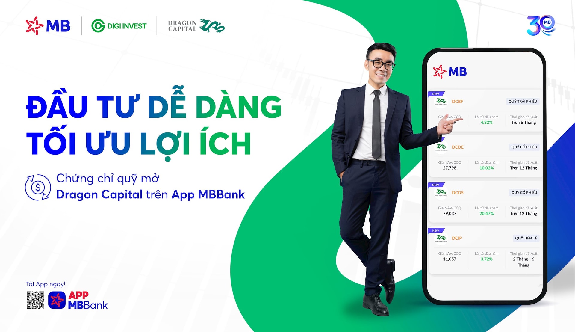 MB hợp tác Digi Invest ra mắt chứng chỉ quỹ mở Dragon Capital trên App MBBank 