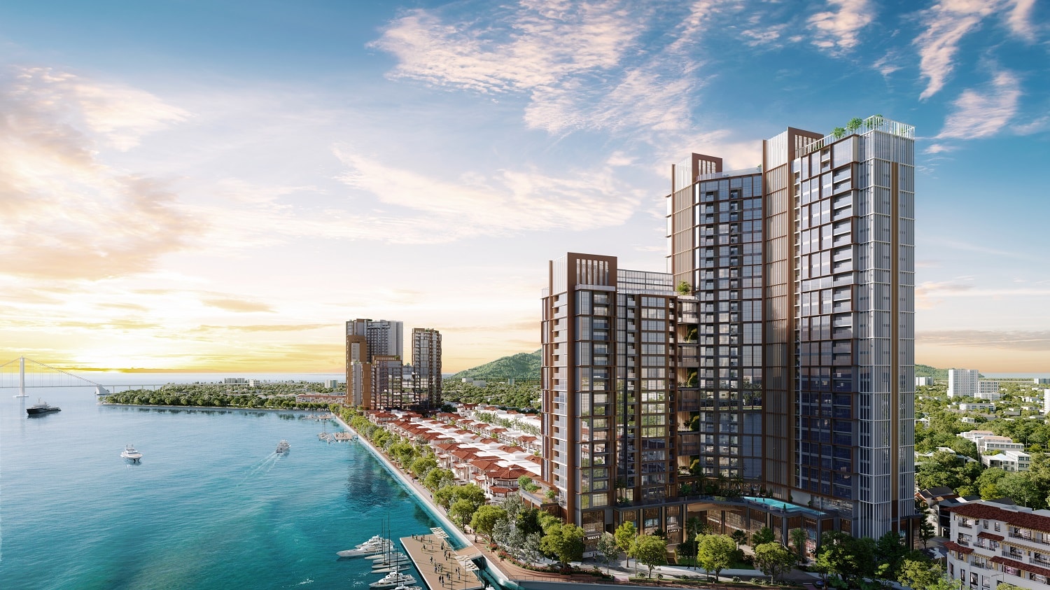 Quần thể semi-compound Sun Symphony Residence soi bóng sông Hàn. Ảnh phối cảnh minh họa Sun Property