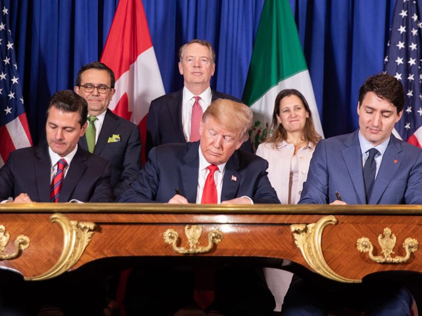 Ông Trump và hai người đồng cấp phía Canada, Mexico ký hiệp định USCMA (Ảnh internet)