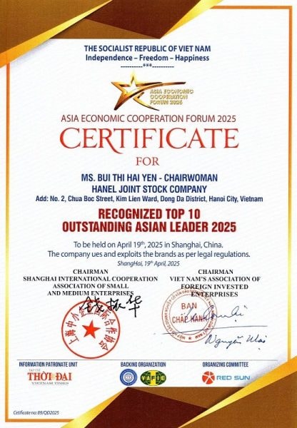 Hanel và Chủ tịch Hanel được vinh danh tại Diễn đàn Hợp tác kinh tế châu Á 2025