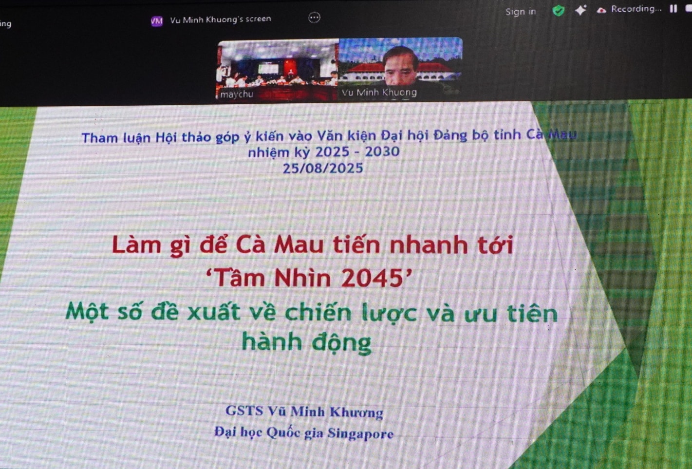 GS.TS. Vũ Minh Khương, Trường Chính sách Công Lý Quang Diệu, Đại học Quốc gia Singapore chia sẻ, thảo luận tại Hội thảo (trực tuyến).