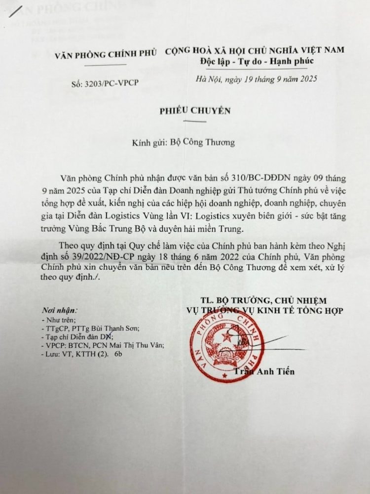 Văn phòng Chính phủ đề nghị xem xét các kiến nghị tại Diễn đàn Logistics Vùng lần VI