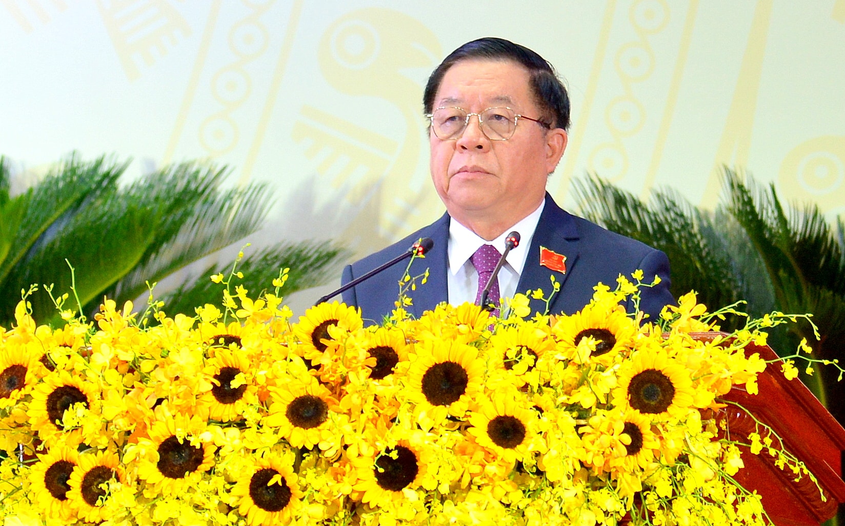 Ủy viên Bộ Chính trị, Trưởng Ban Tuyên giáo và Dân vận Trung ương Nguyễn Trọng Nghĩa phát biểu tại Đại hội.