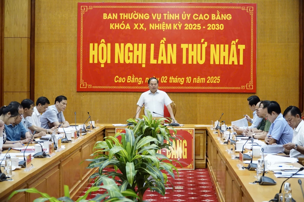 Bí thư Tỉnh ủy Quản Minh Cường phát biểu kết luận hội nghị.