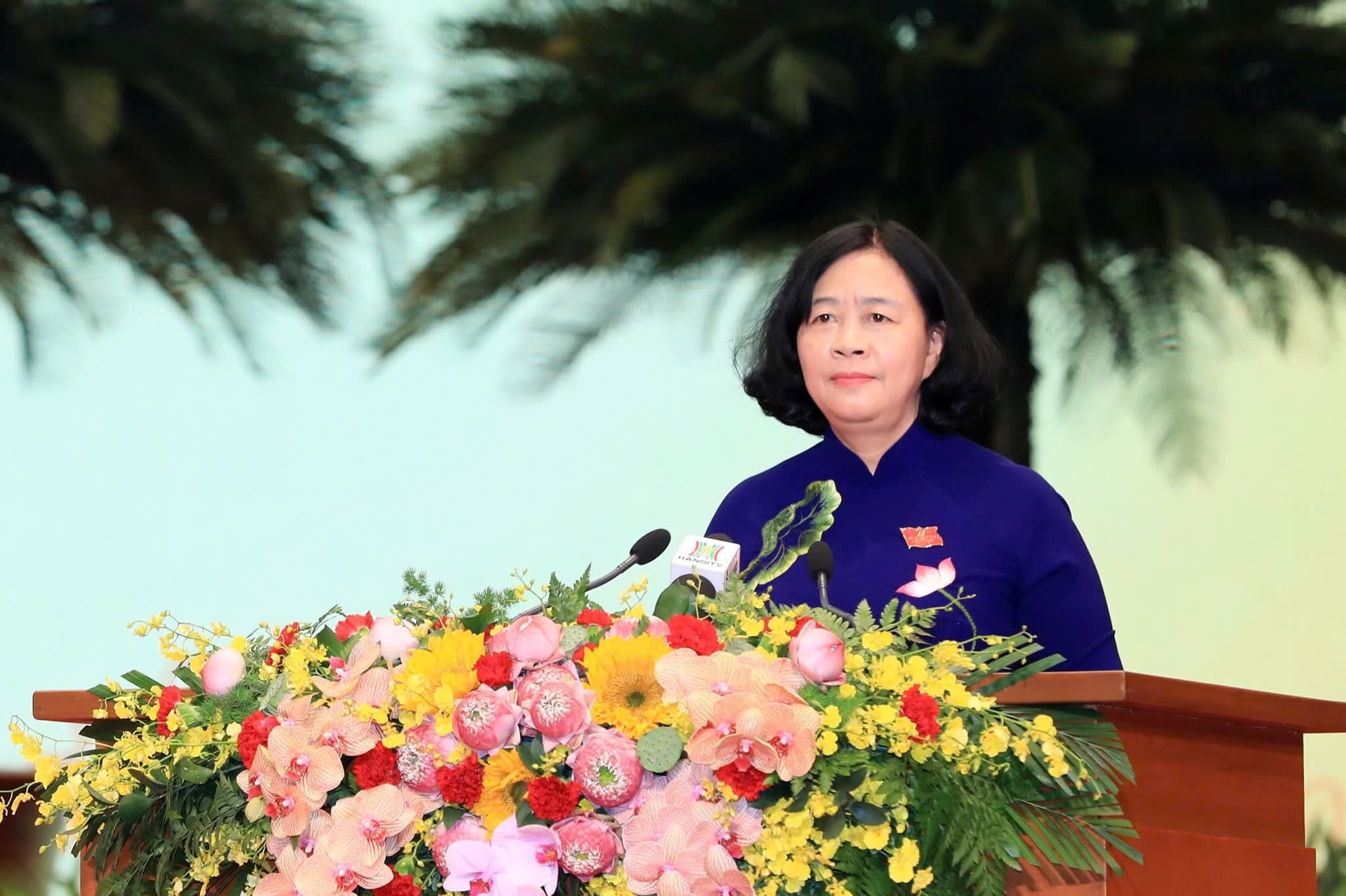 Bí thư Thành ủy Hà Nội Bùi Thị Minh Hoài phát biểu khai mạc phiên họp trù bị