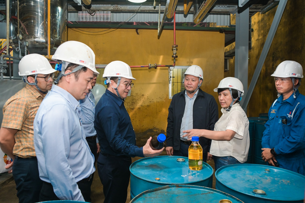 Lãnh đạo BSR tham quan và thúc đẩy tiến độ hoàn thiện công nghệ, sản xuất thử nghiệm nhiên liệu dầu diesel sinh học... (Ảnh Minh Đức).