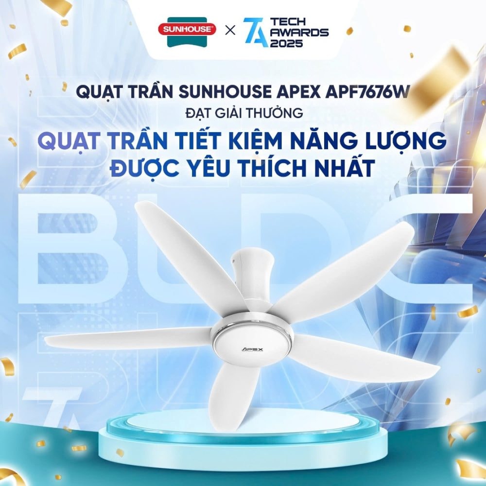 Quạt trần Sunhouse Apex đoạt giải quạt trần tiết kiệm năng lượng được yêu thích