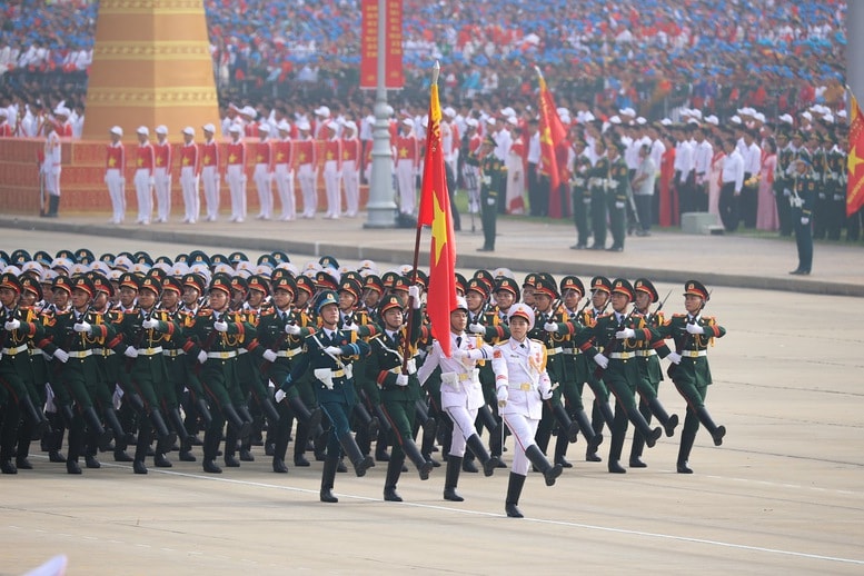 Khối danh dự ba quân chủng Lục quân, Hải quân, Phòng không - Không quân tại lễ diễu binh, diễu hành chào mừng kỷ niệm 80 năm Quốc khánh sáng 2/9/2025 tại Quảng trường Ba Đình. Ảnh: VGP/Nhật Bắc