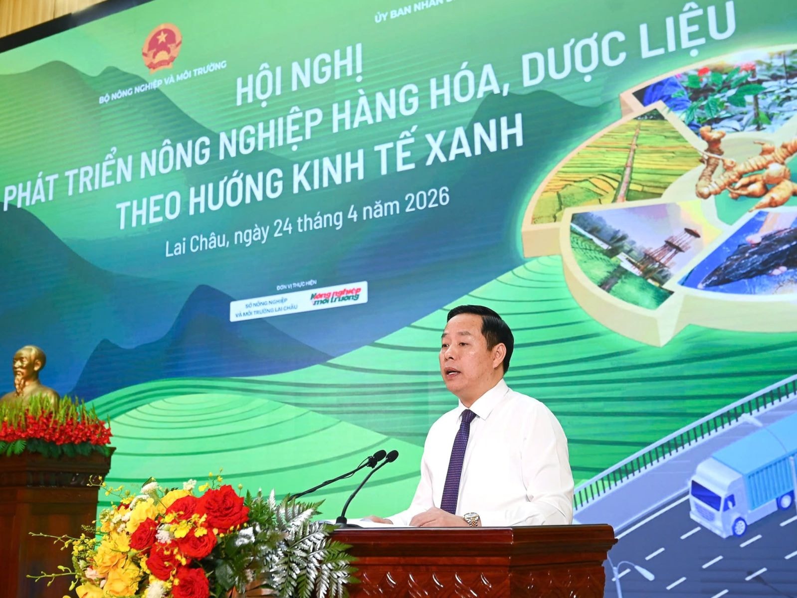 Chủ tịch UBND tỉnh Lai Châu Hà Quang Trung phát biểu tại Hội nghị