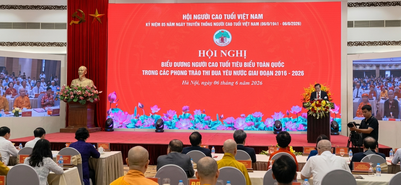 Chủ tịch Hội Người cao tuổi Việt Nam Nguyễn Thanh Bình phát biểu tại hội nghị.