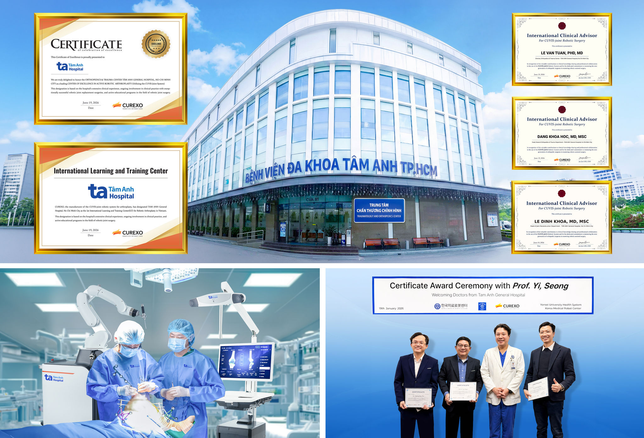 Ảnh 2_ Bệnh viện Tâm Anh đạt 3 Chứng nhận quốc tế từ CUREXO sau khi các chuyên gia được đào tạo và triển khai phẫu thuật thay khớp bằng robot AI.