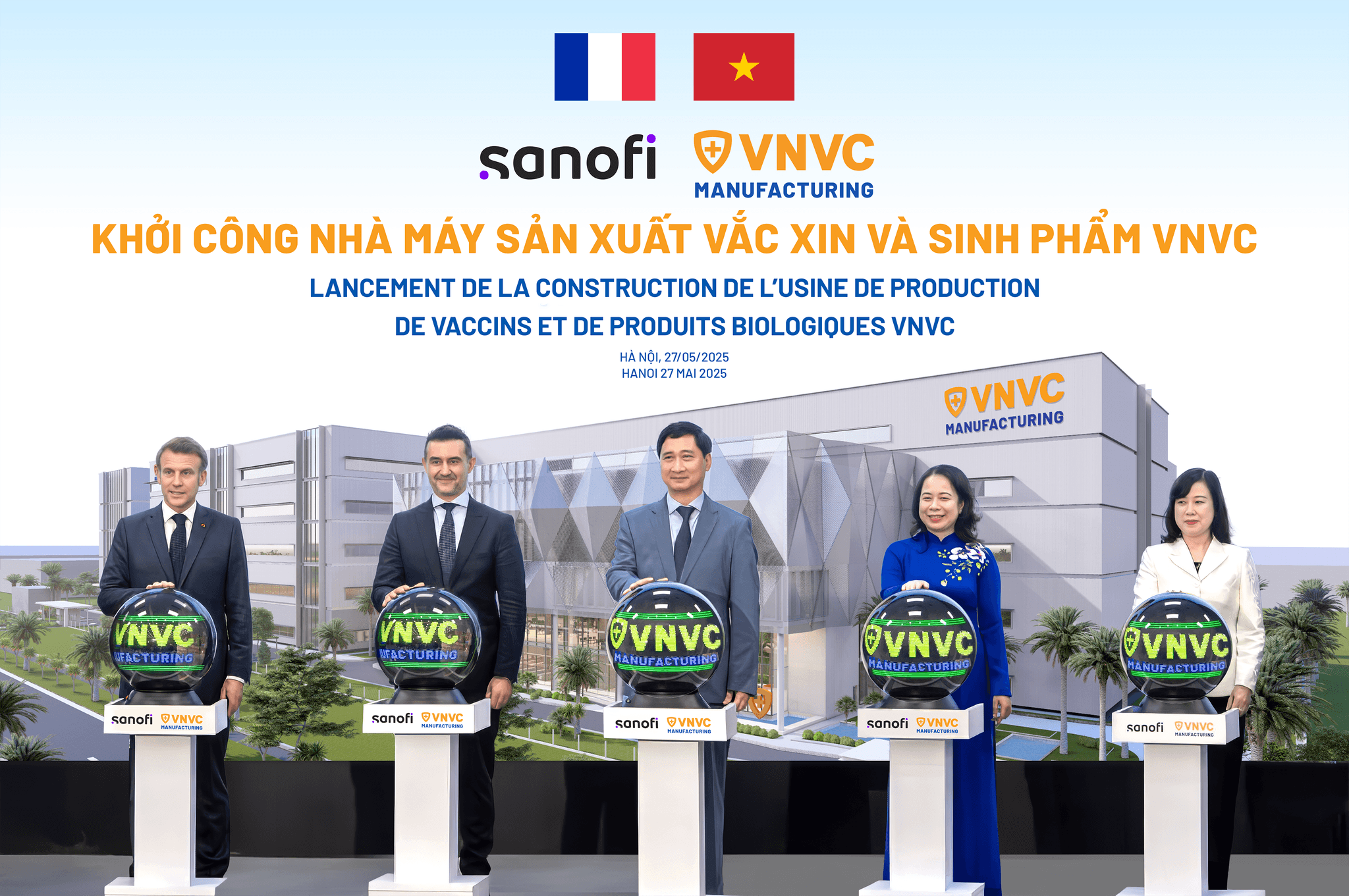 Nhà máy Vắc xin và Sinh phẩm VNVC khởi công tháng 5/2025 có sự tham dự của Tổng thống Pháp Emmanuel Macron trong chuyến thăm và làm việc tại Việt Nam. Ảnh: Hải Nam.