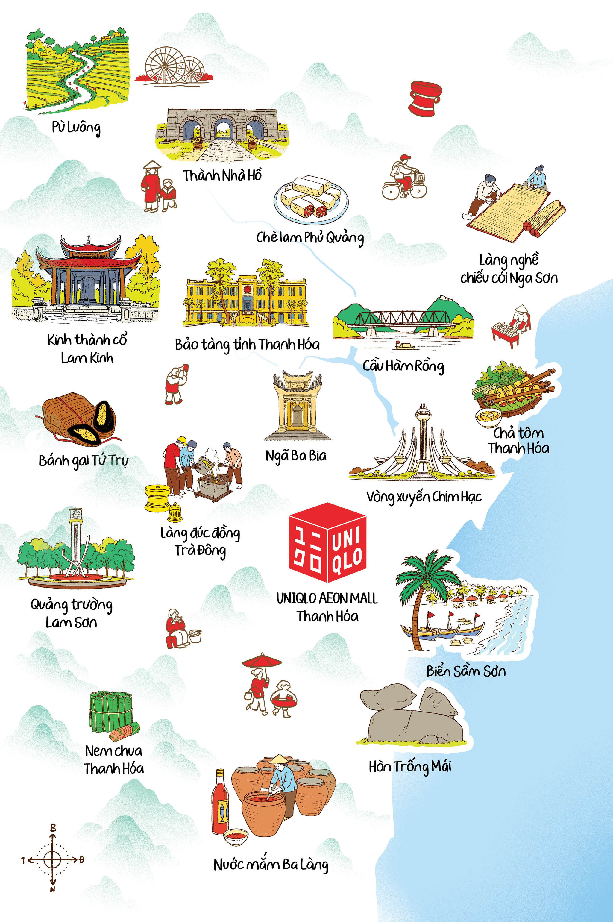 Bản đồ địa phương với những điểm đến quen thuộc của Thanh Hóa