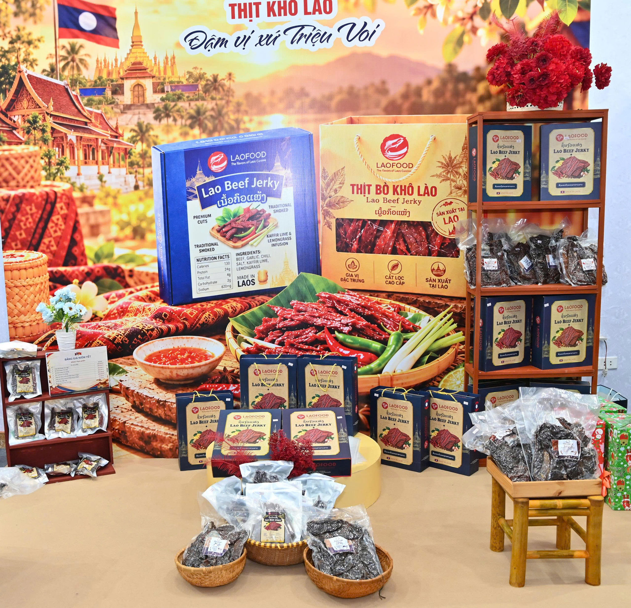 sản phẩm đặc trưng của Lào như gạo nếp Yadsam, Champahom, thịt trau Laofood...