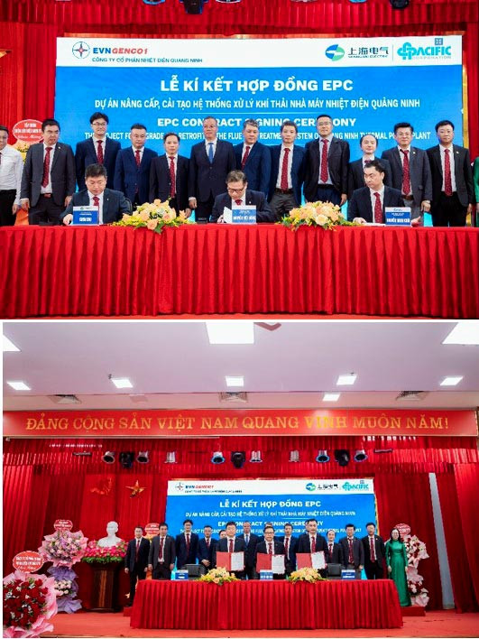 Ông Nguyễn Việt Dũng – Tổng Giám đốc QTP; ông Chen Hao – Phó Tổng Giám đốc Shanghai Electric Power Generation Engineering và ông Nguyễn Minh Khôi – Phó Tổng Giám đốc Công ty Cổ phần Tập đoàn Thái Bình Dương ký kết Hợp đồng EPC.