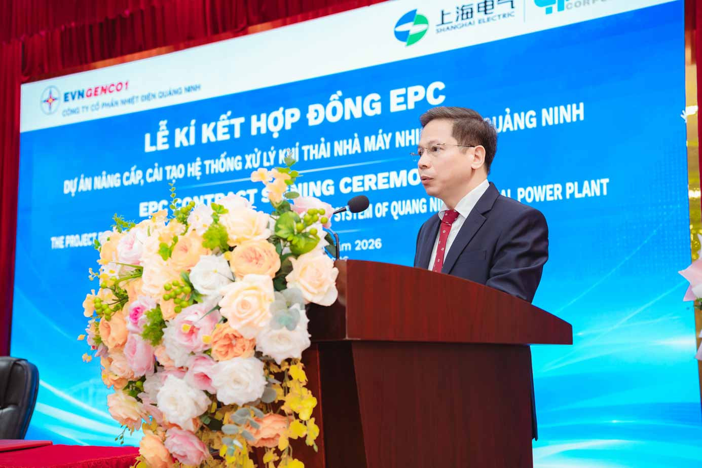 Ông Nguyễn Tuấn Anh – Chủ tịch Hội đồng quản trị Công ty Cổ phần Nhiệt điện Quảng Ninh phát biểu tại Lễ ký kết