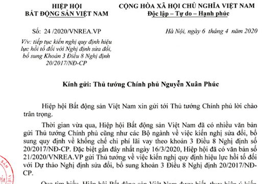 Sửa đổi Nghị định 20: VNREA tiếp tục kiến nghị Thủ tướng cho hồi tố với doanh nghiệp đã nộp thuế