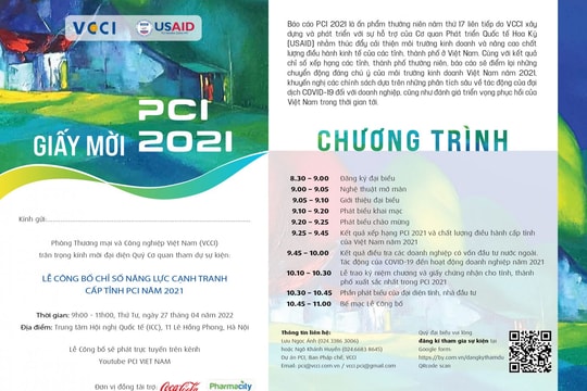 Sáng 27/04, Công bố Chỉ số Năng lực cạnh tranh cấp tỉnh PCI năm 2021