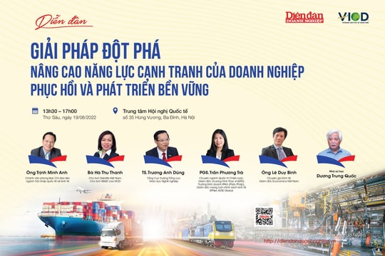 19/8: Diễn đàn “Giải pháp đột phá nâng cao năng lực cạnh tranh của doanh nghiệp phục hồi và phát triển bền vững”