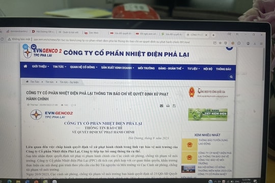 Sửa đổi một phần Quyết định xử phạt Công ty Nhiệt điện Phả Lại