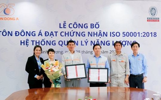 Tôn Đông Á  đạt Chứng nhận Hệ thống quản lý năng lượng theo tiêu chuẩn quốc tế
