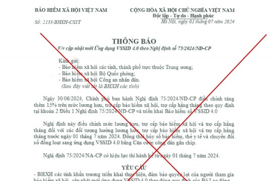 BHXH Việt Nam: Cảnh báo giả mạo văn bản yêu cầu cập nhật mới ứng dụng VssID 4.0